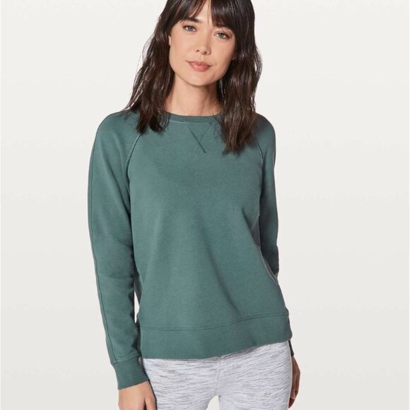 Lululemon Green Crew Sweatshirt Pullover Sweater Just Pleat it Size 10 - Picture 1 of 6